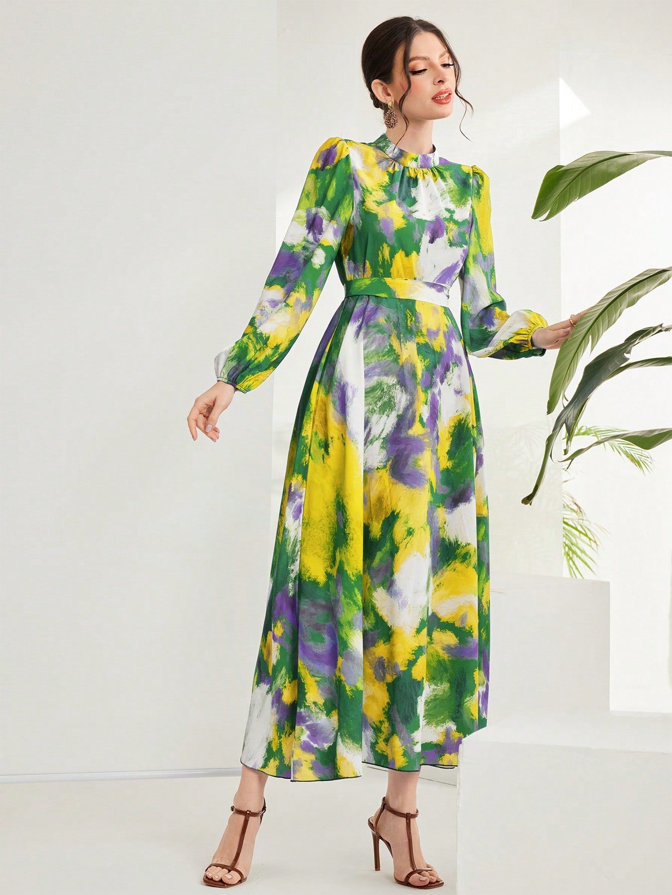 LLstyle Elegant Lantern Sleeve Floral Print Dress