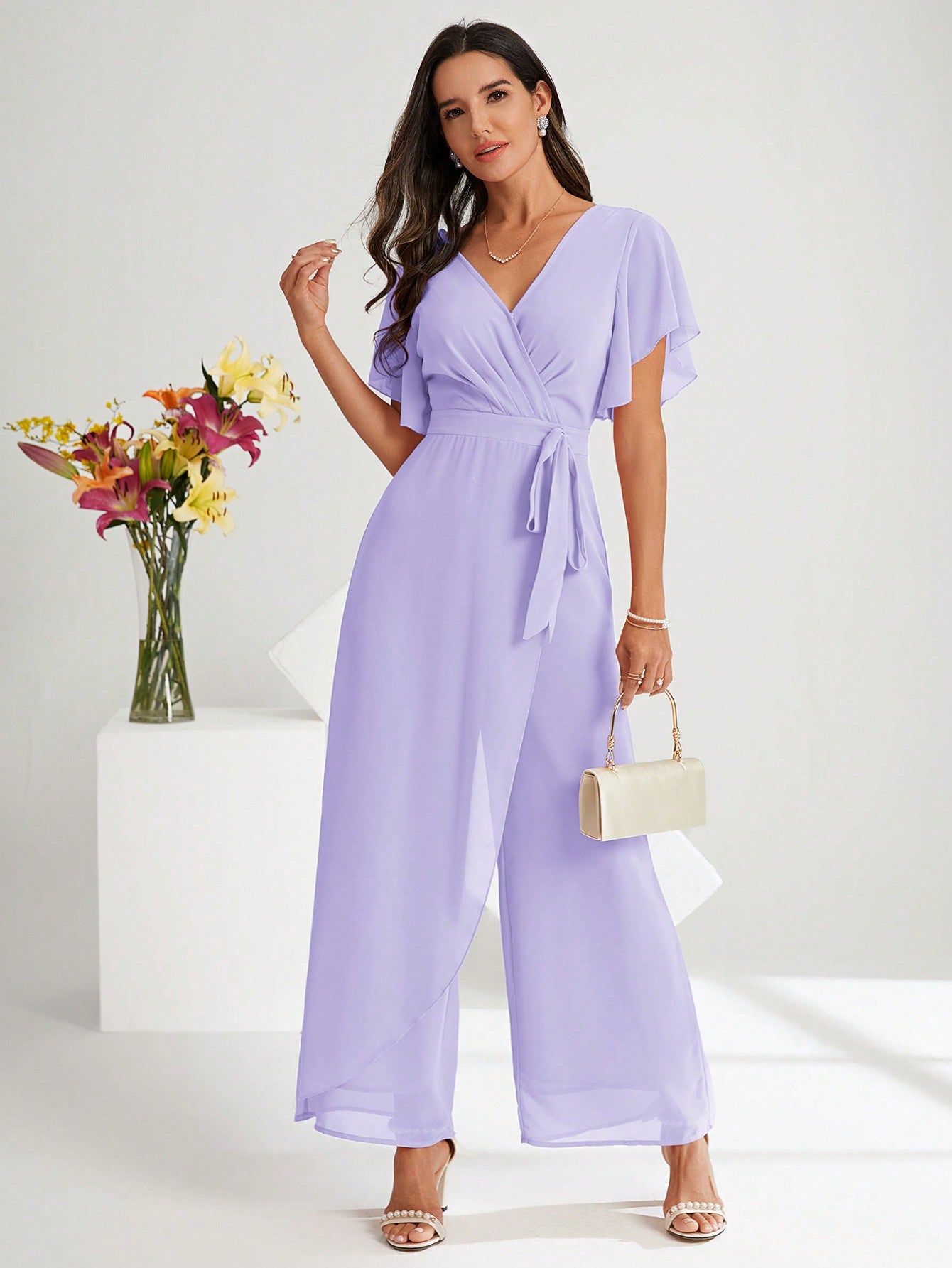 LLstyle Fashionable Solid Color V-Neck Elegant Jumpsuit