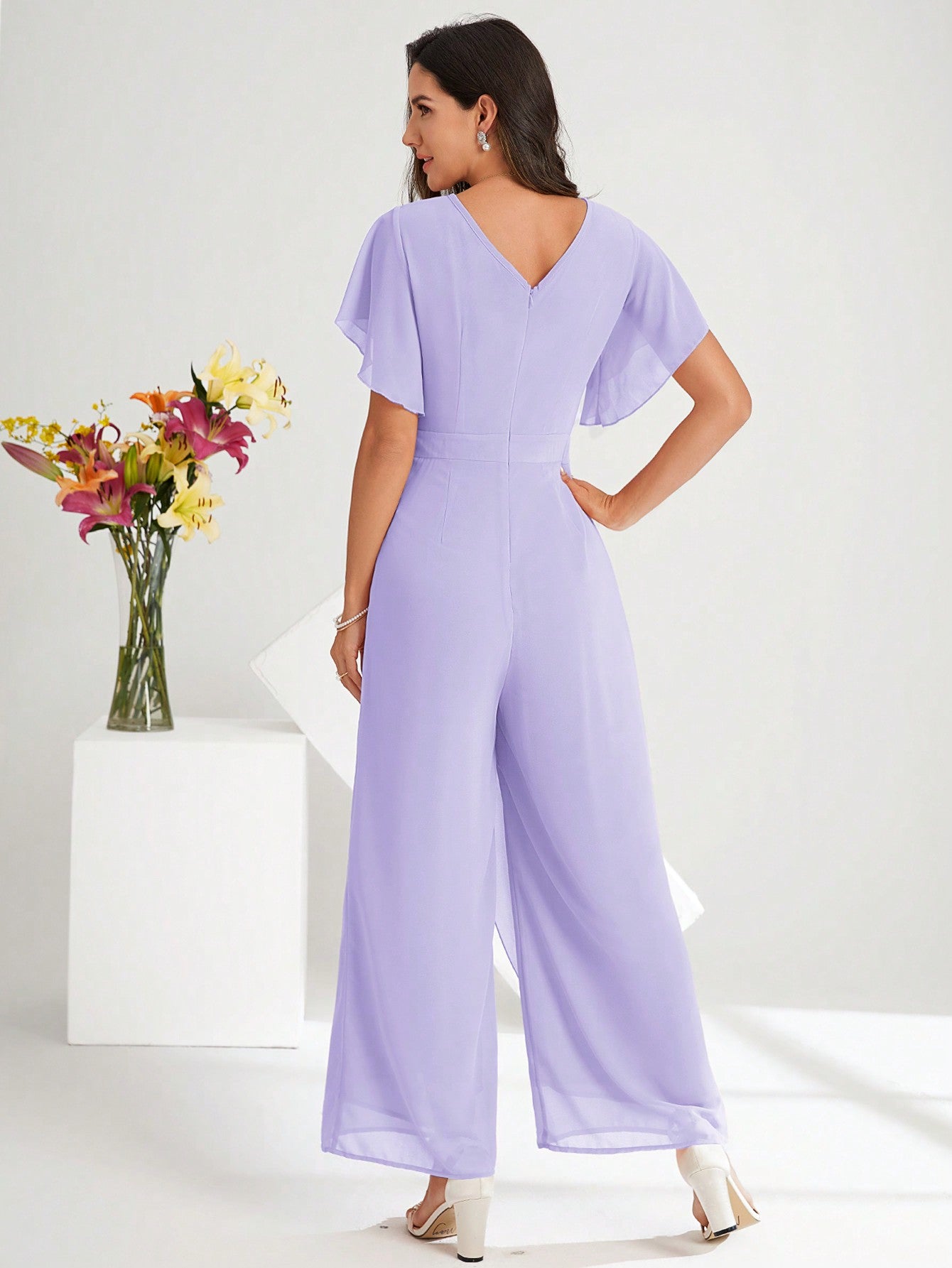 LLstyle Fashionable Solid Color V-Neck Elegant Jumpsuit