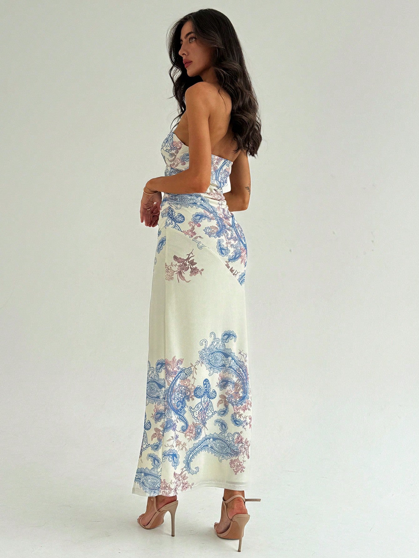 LLstyle Elegant Hollow Out Strapless High Slit Dress