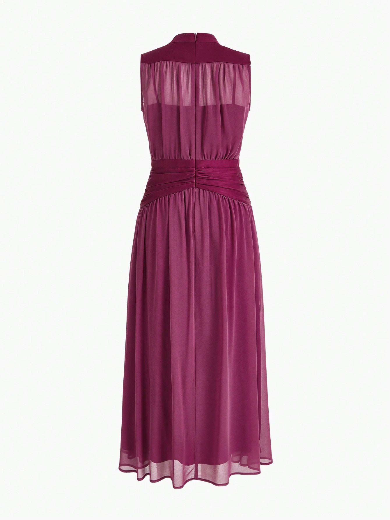 LLstyle Chiffon Solid Ruched Waist Dress