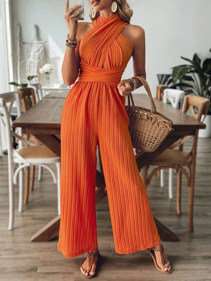 LLstyle Ladies' Vacation Solid Cross Open Back Jumpsuit