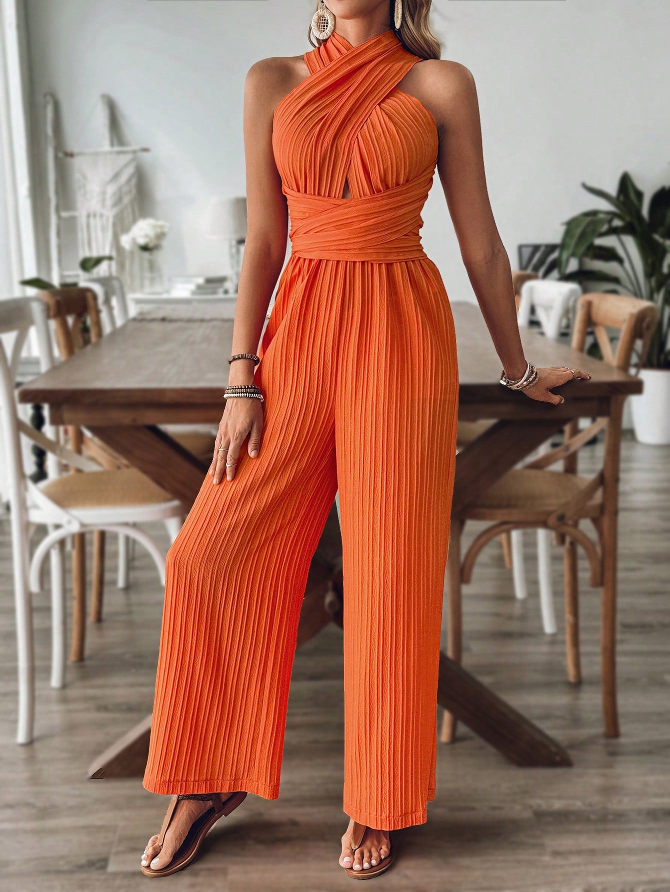 LLstyle Ladies' Vacation Solid Cross Open Back Jumpsuit