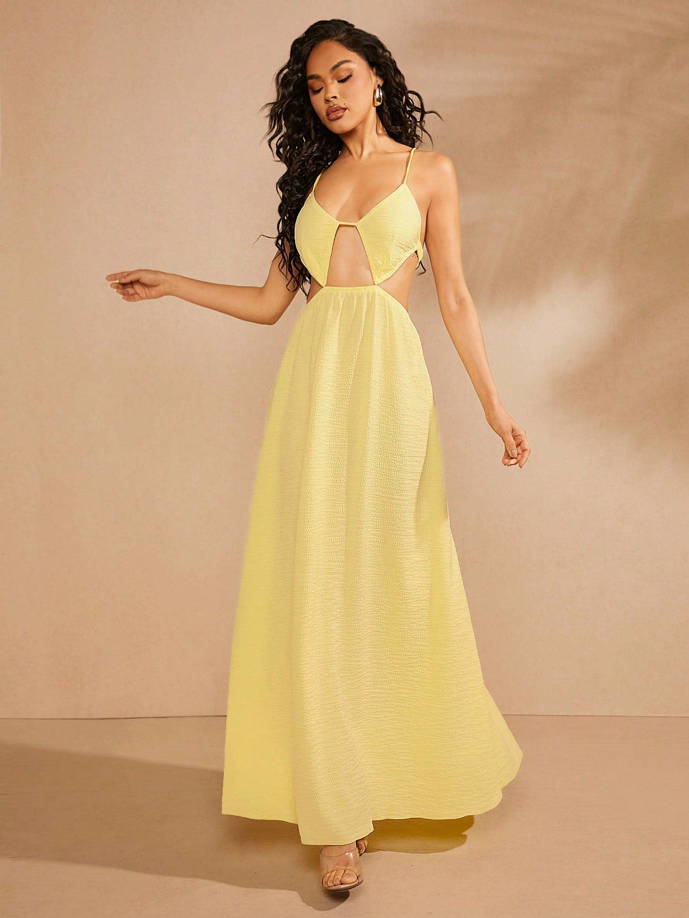 LLstyle Cut Out Tie Backless Maxi Dress