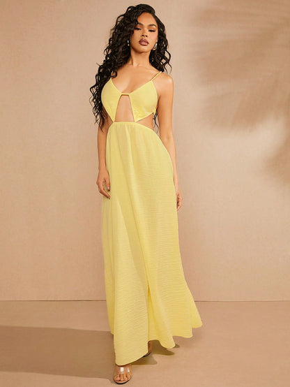 LLstyle Cut Out Tie Backless Maxi Dress