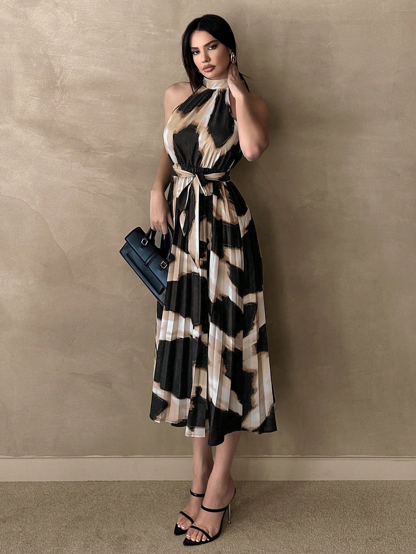 LLstyle Casual & Office Leopard Print Pleated A-Line Dress