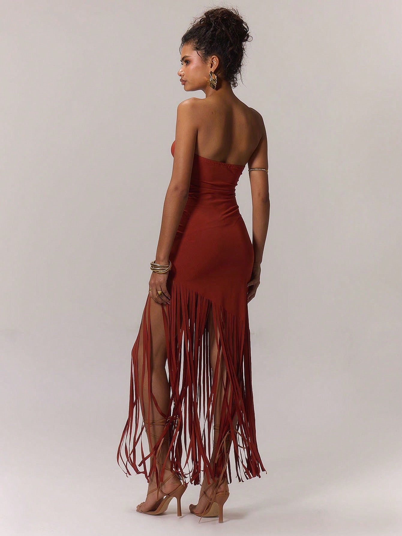 LLstyle Knot Front Tassel Hem Maxi Dress