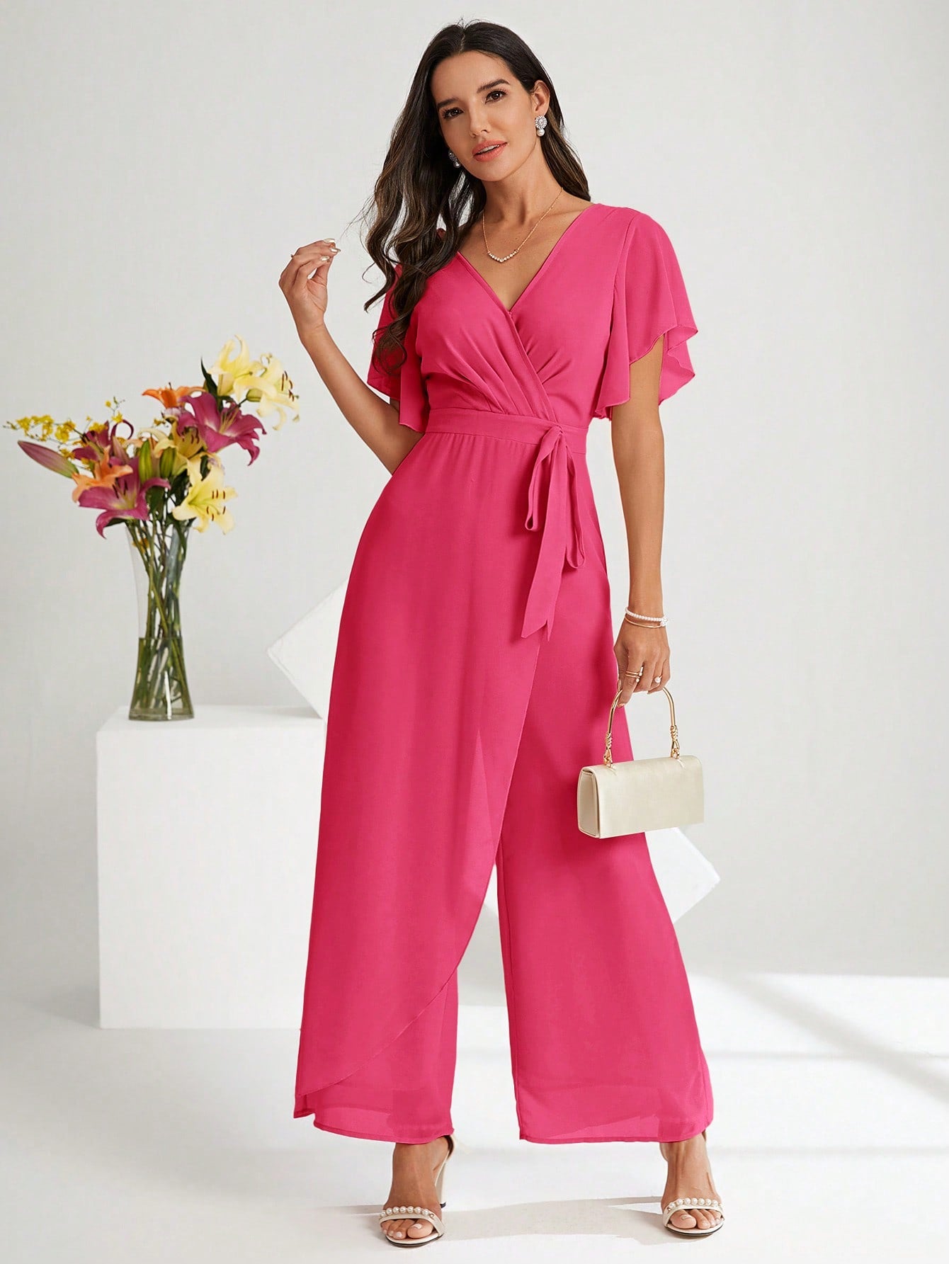 LLstyle Fashionable Solid Color V-Neck Elegant Jumpsuit