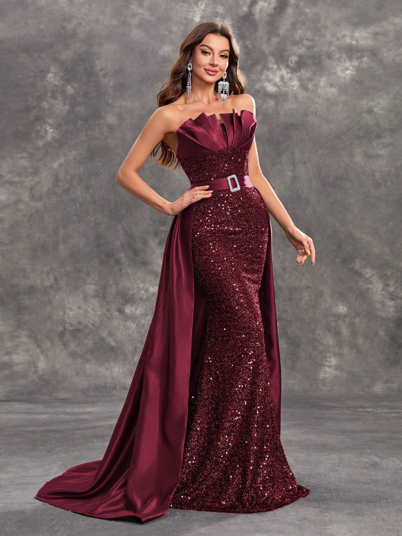 LLstyle Women's Elegant Strapless Sparkly Sequin Evening Dress