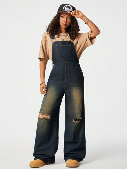 LLstyle Women's Must-Have Washed-Out Distressed Overalls