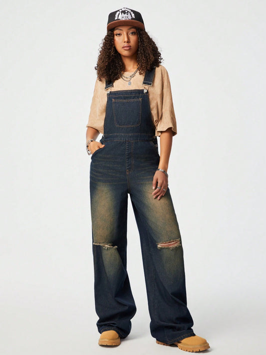 LLstyle Women's Must-Have Washed-Out Distressed Overalls