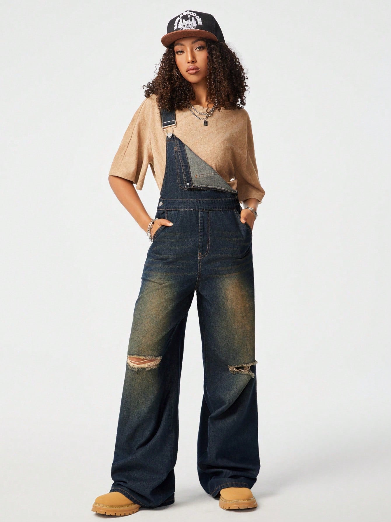 LLstyle Women's Must-Have Washed-Out Distressed Overalls