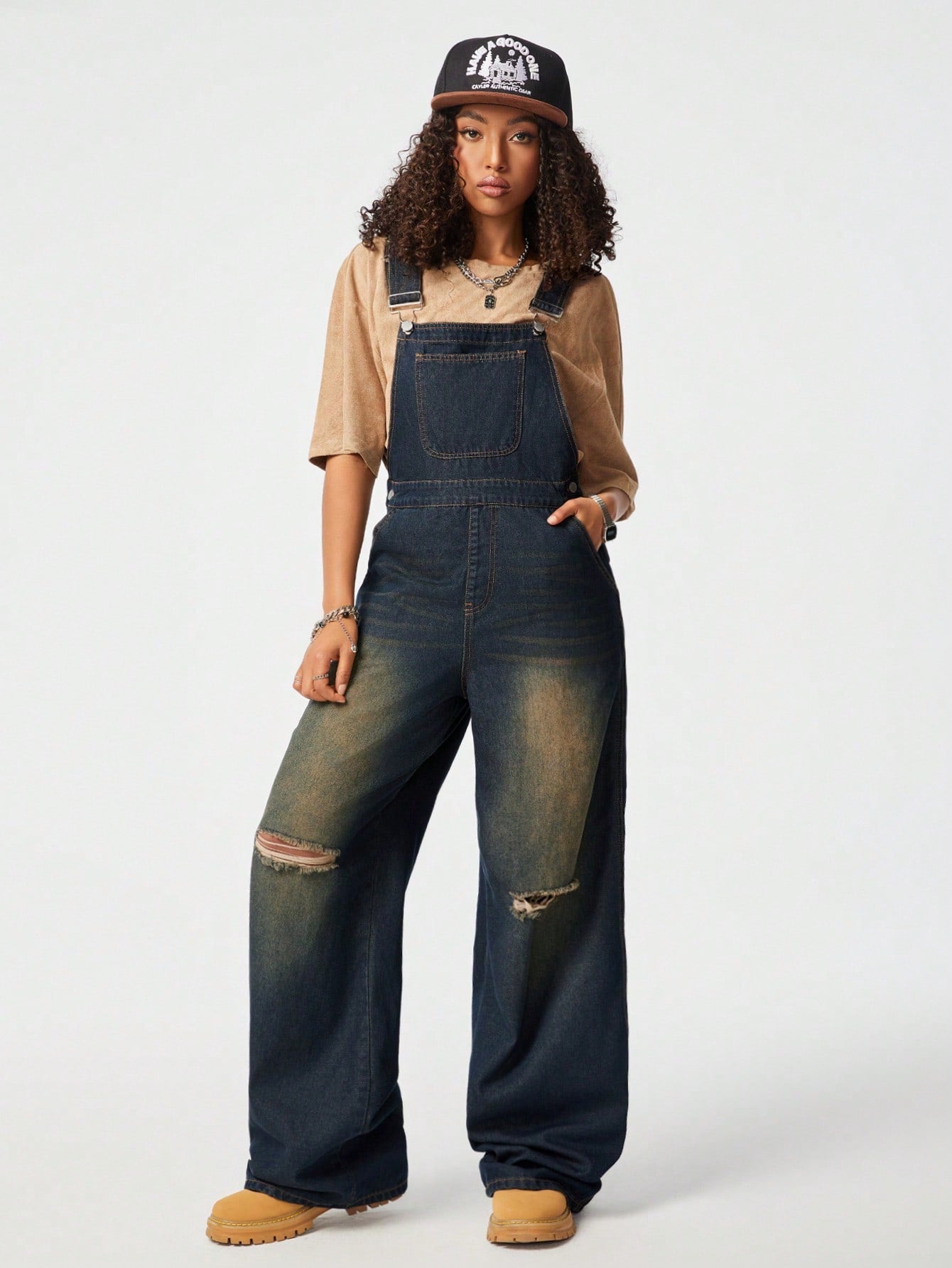 LLstyle Women's Must-Have Washed-Out Distressed Overalls