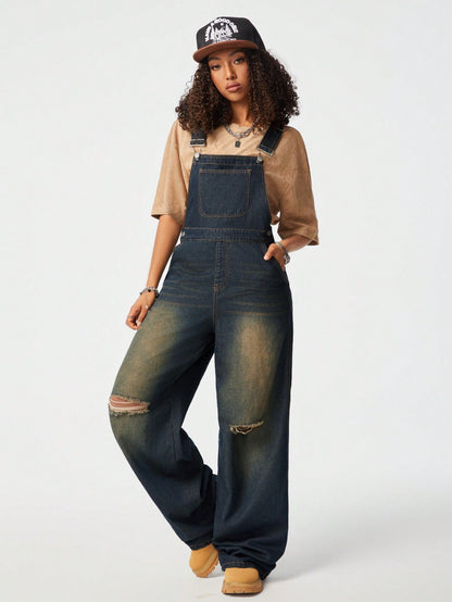 LLstyle Women's Must-Have Washed-Out Distressed Overalls