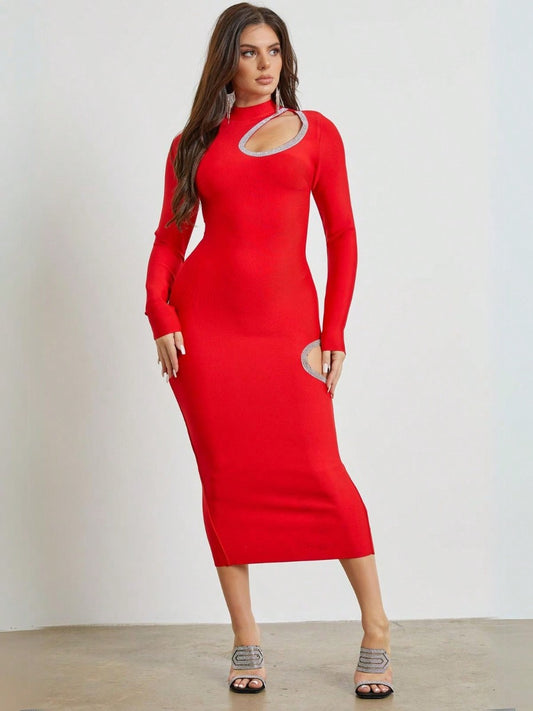 LLstyle Embellished Cut Out Bandage Midi Dress