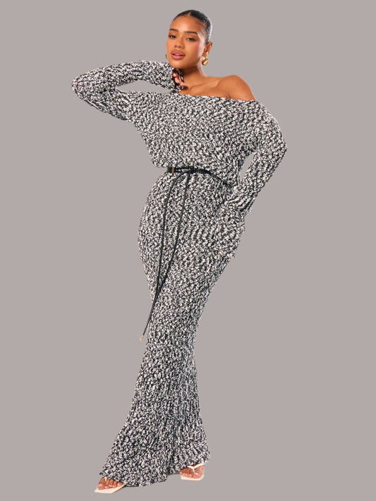 LLstyle  Slouchy Long Sleeve Maxi Chunky Knit Dress