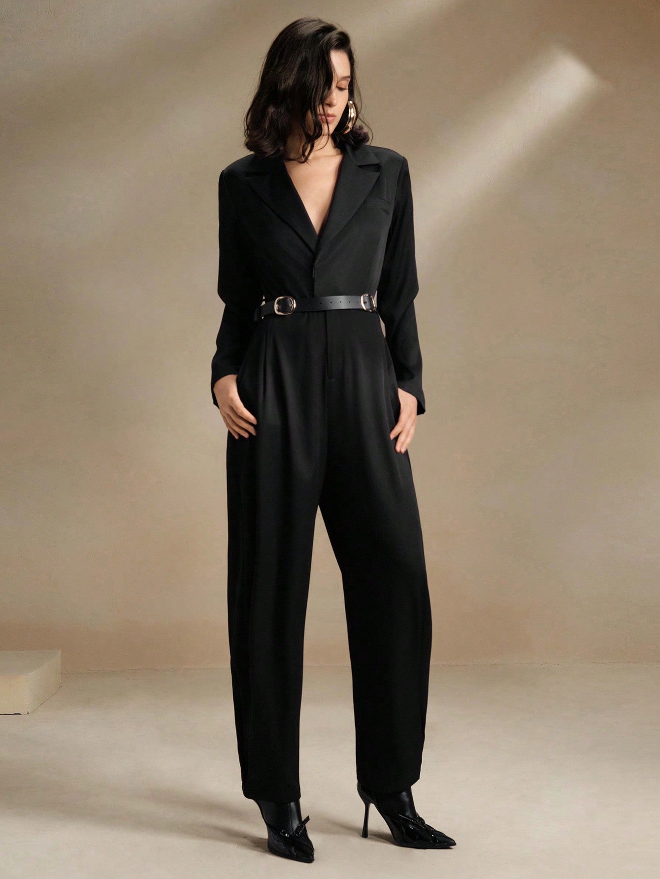 LLstyle Long Sleeve Minimalist Elegant Black Jumpsuit