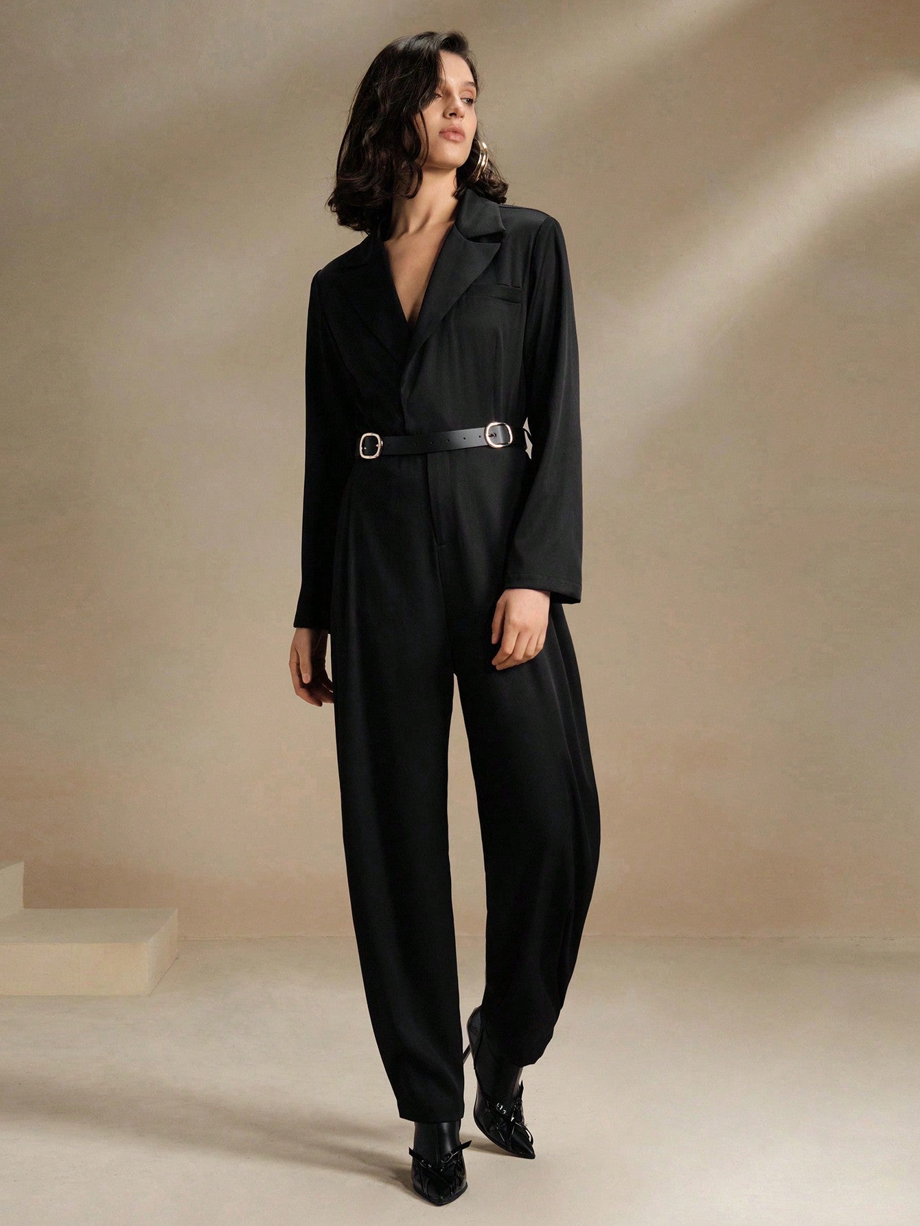 LLstyle Long Sleeve Minimalist Elegant Black Jumpsuit