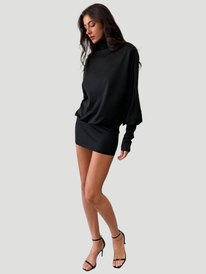 LLstyle High Neck Batwing Sleeve Open Back Mini Dress