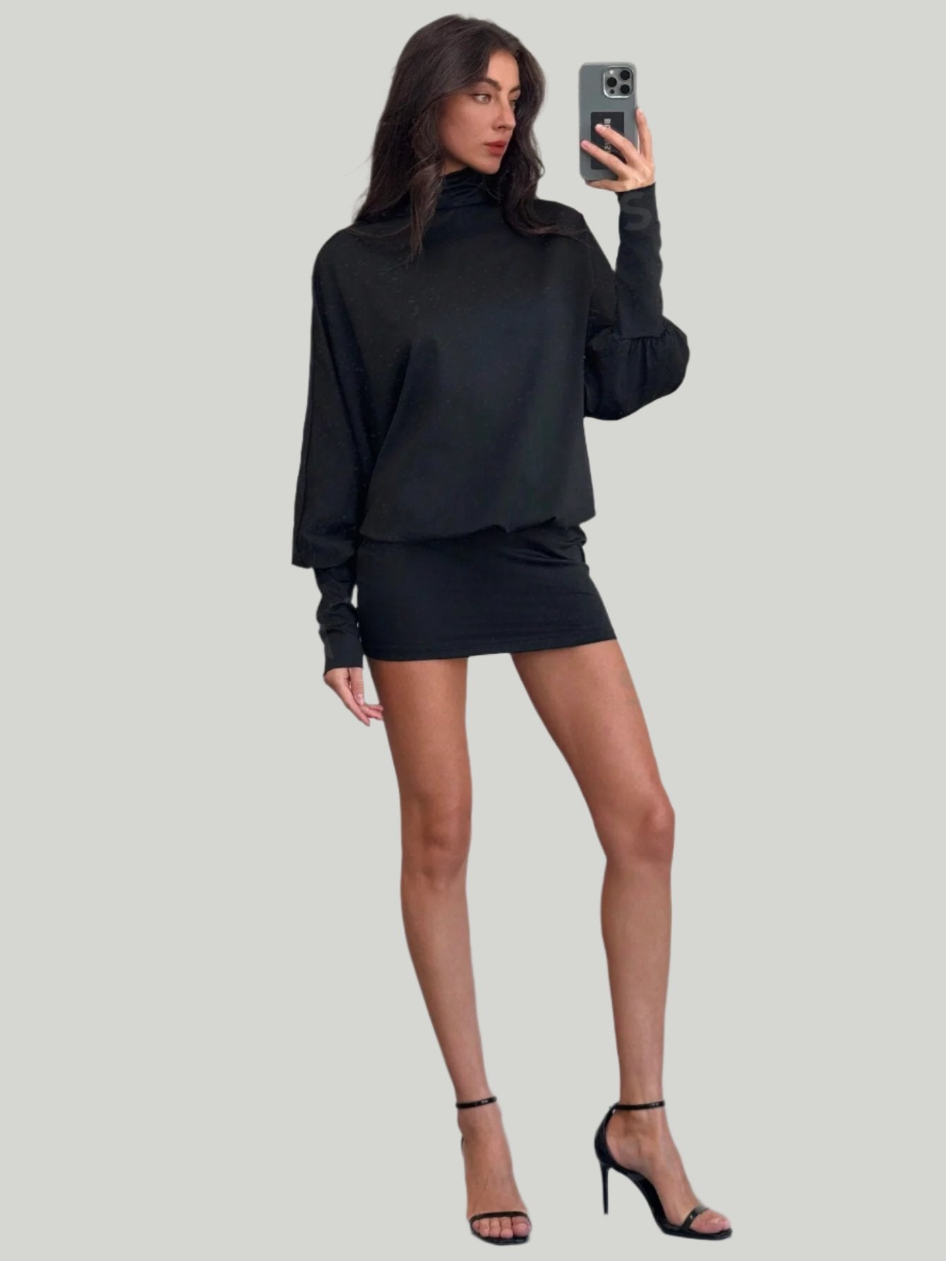 LLstyle High Neck Batwing Sleeve Open Back Mini Dress