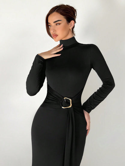 LLstyle Collar Extra-Long Versatile Knit Dress