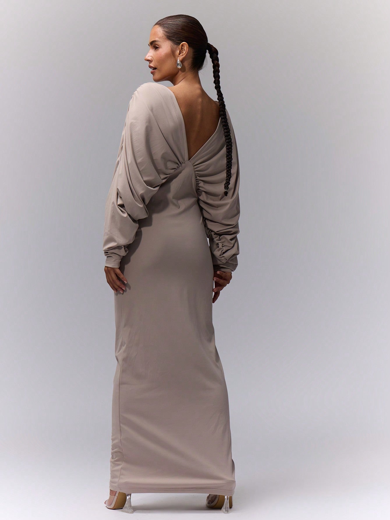 LLstyle Fall Clothes Ruched Long Sleeve V Neck Maxi Dress