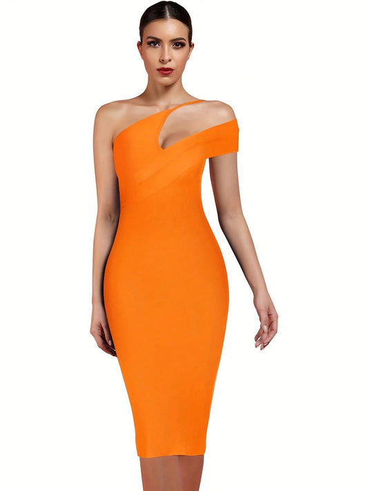 LLstyle Women's One-Shoulder Solid Color Bandage Dress