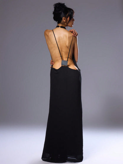 LLstyle Cowl Neck Open Back Maxi Dress