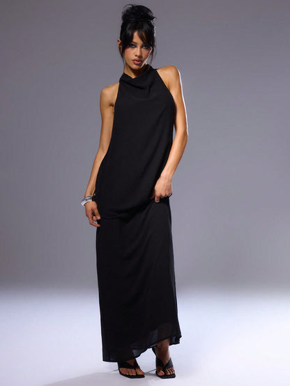 LLstyle Cowl Neck Open Back Maxi Dress