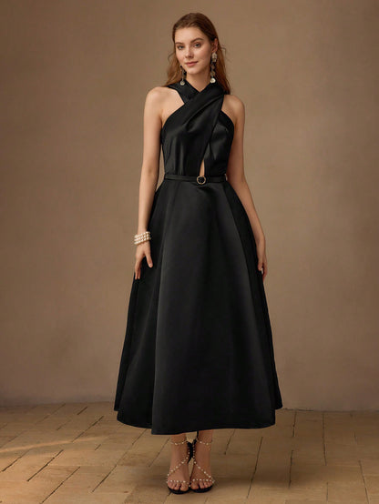 LLstyle Elegant Solid Crisscross Sleeveless Dress