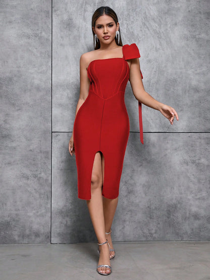 LLstyle Sexy One Shoulder Tube Top Backless Dress