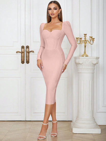 LLstyle Sweetheart Neck Split Back Bandage Dress