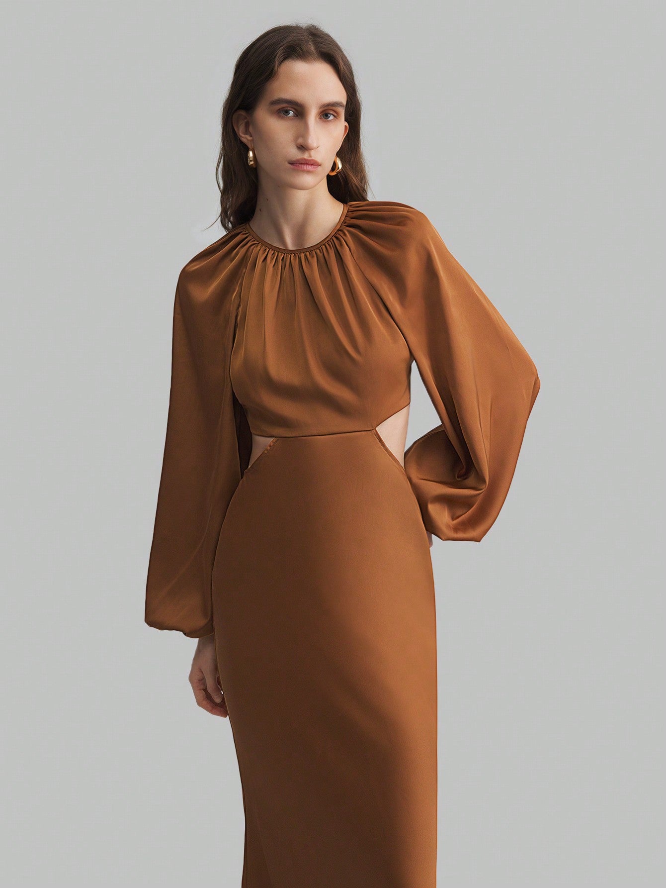 LLstyle Elegant Formal Dress With Long Puff Sleeves