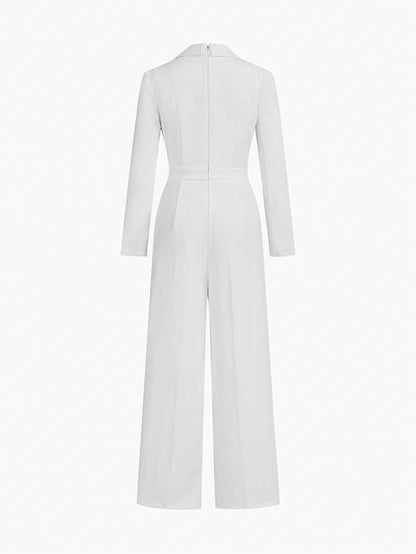 LLstyle Peak Collar Contrast Sequin Detail Seam Front Jumpsuit