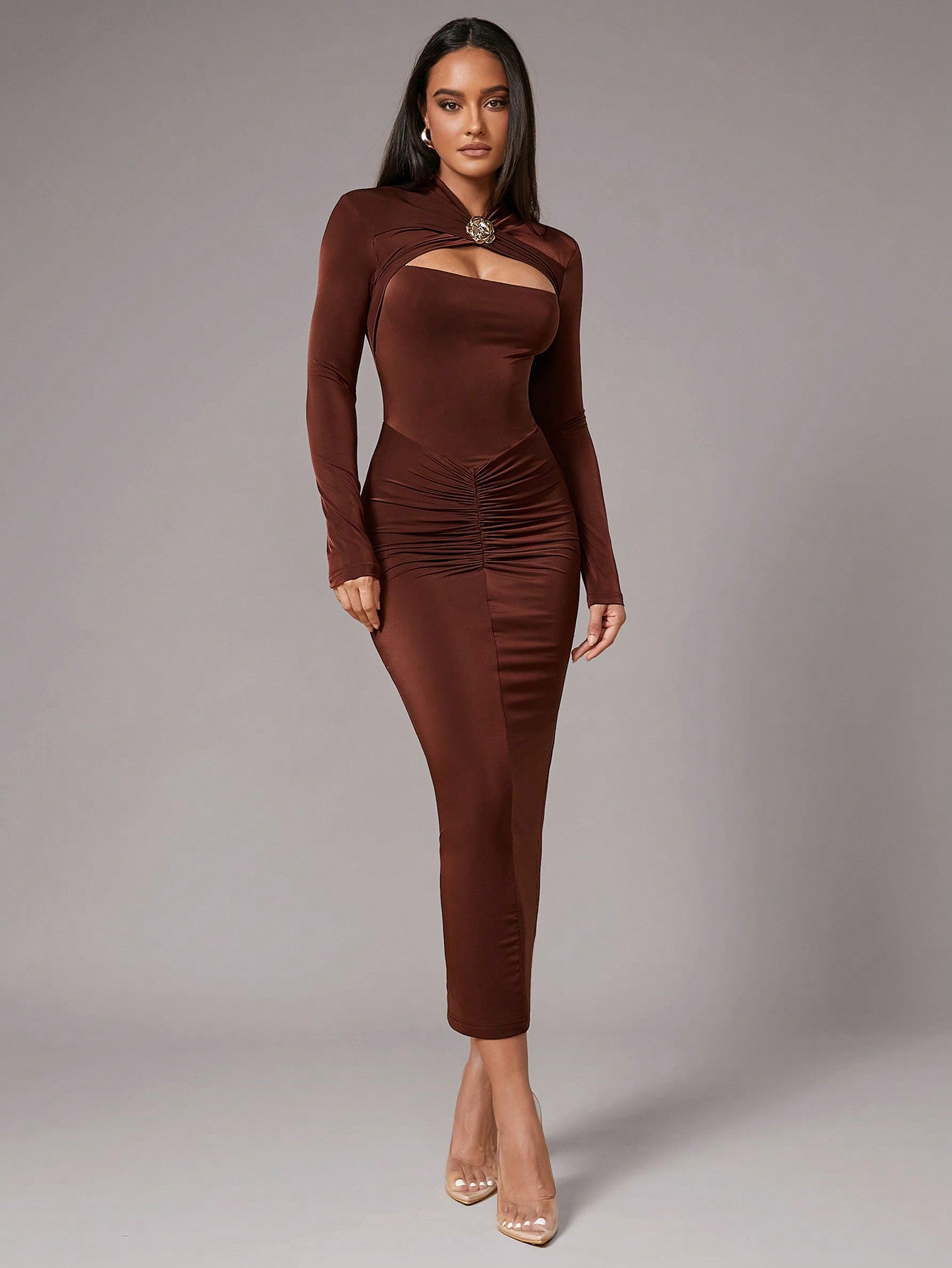 LLstyle Women's Fashionable Solid Brown Coffee Brown Dress