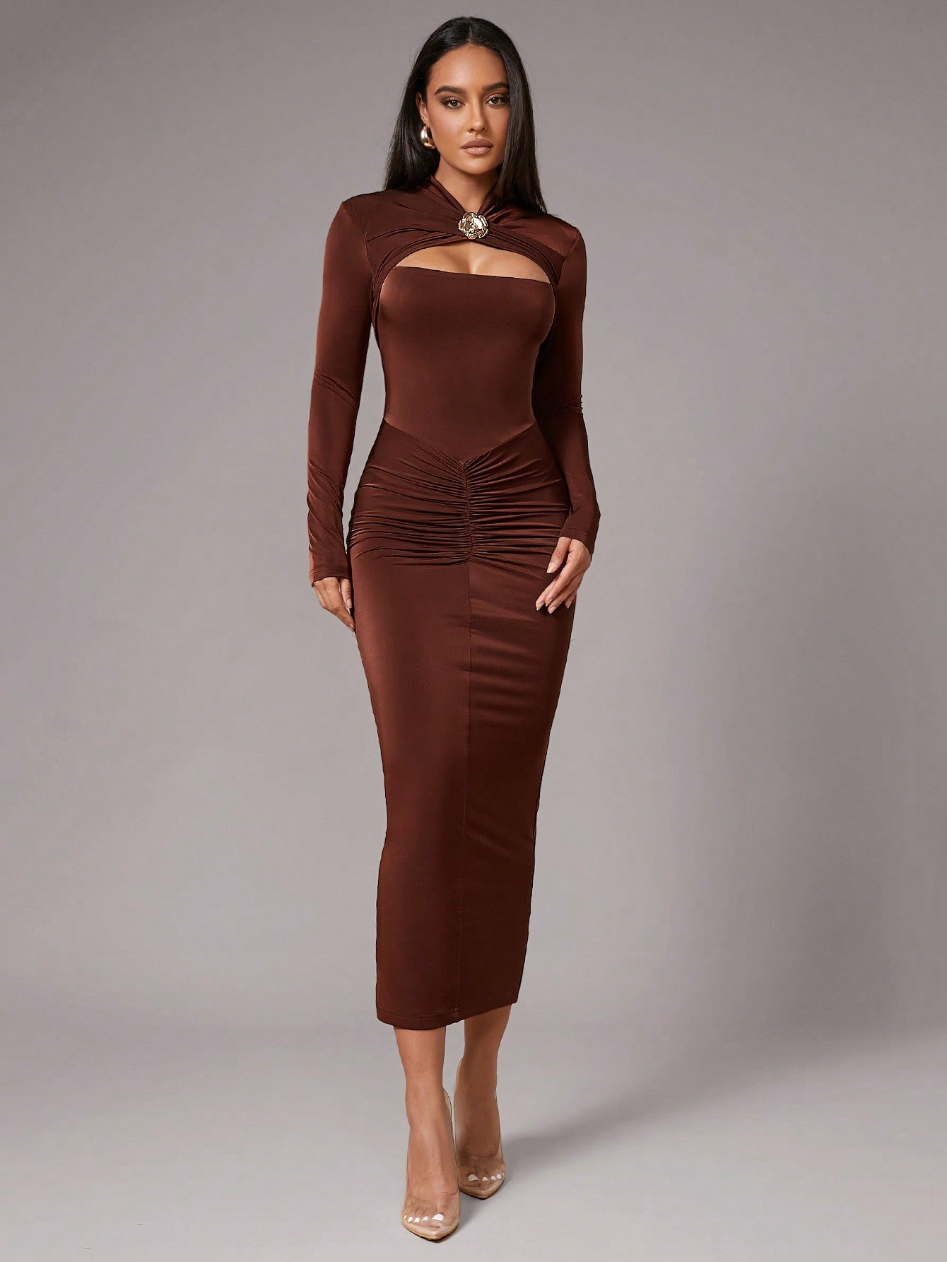 LLstyle Women's Fashionable Solid Brown Coffee Brown Dress