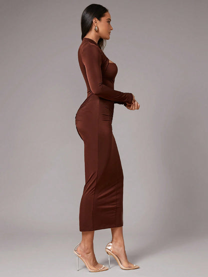 LLstyle Women's Fashionable Solid Brown Coffee Brown Dress