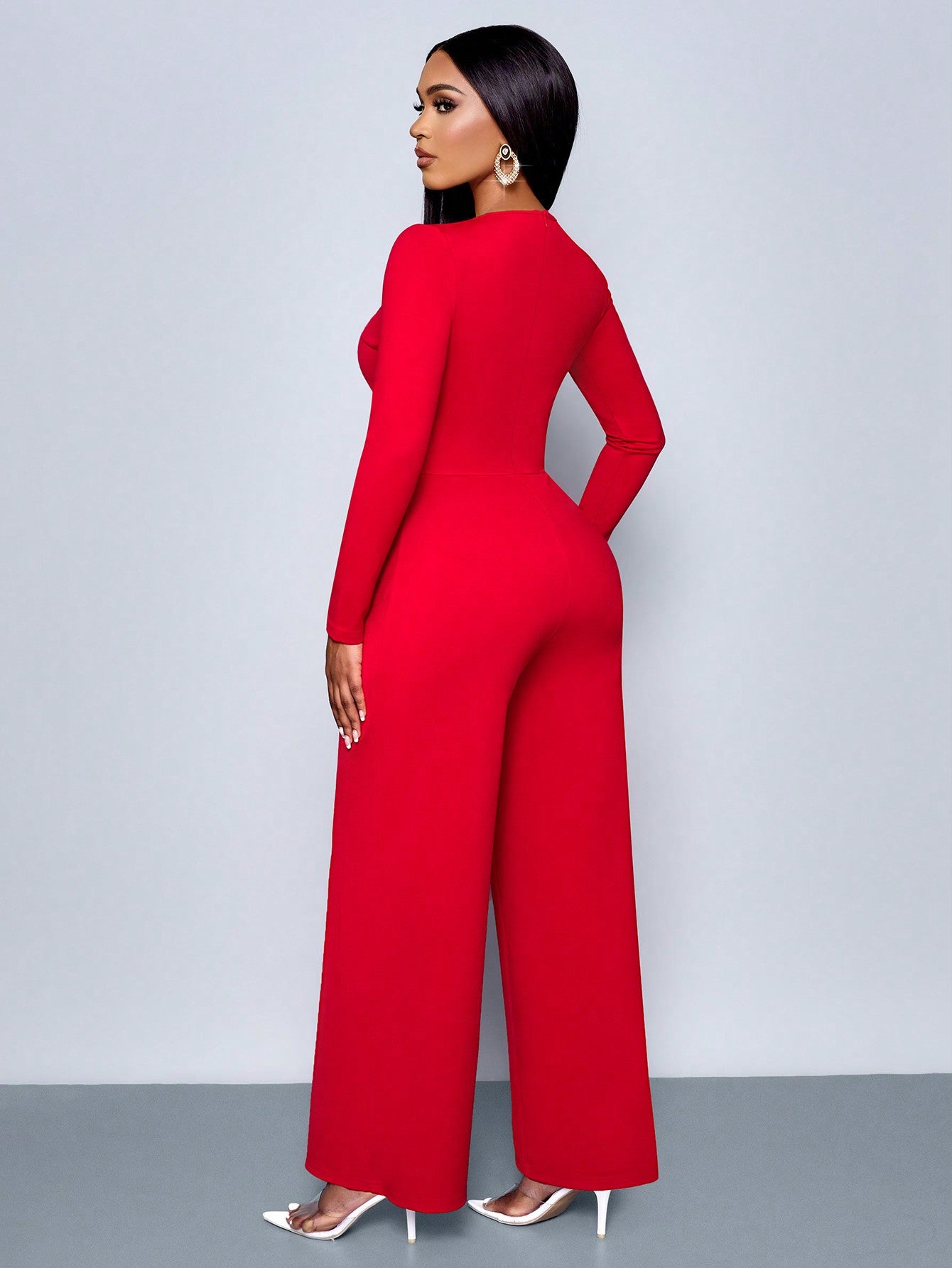 LLstyle Cut-Out Long Sleeve Wide Leg Jumpsuit,