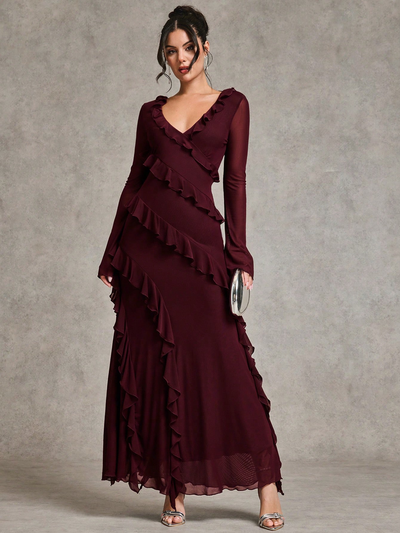 LLstyle Romantic Ruffle Long Sleeve Maxi Dress