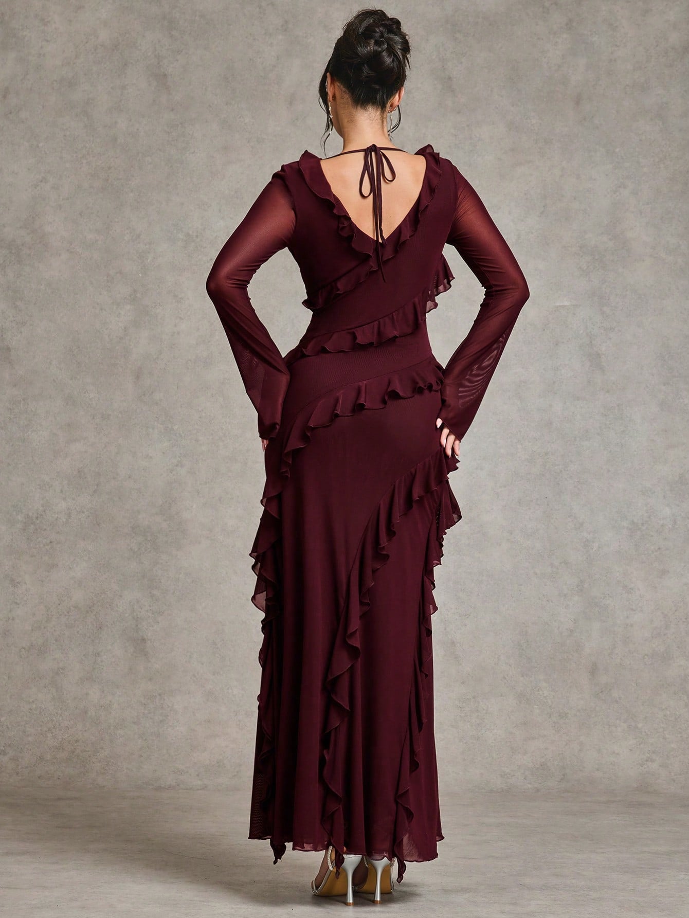 LLstyle Romantic Ruffle Long Sleeve Maxi Dress