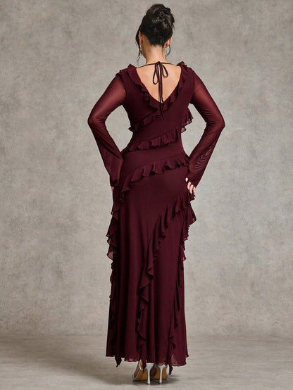 LLstyle Romantic Ruffle Long Sleeve Maxi Dress