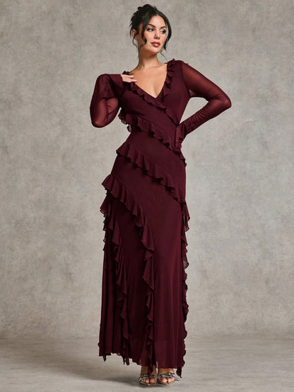 LLstyle Romantic Ruffle Long Sleeve Maxi Dress