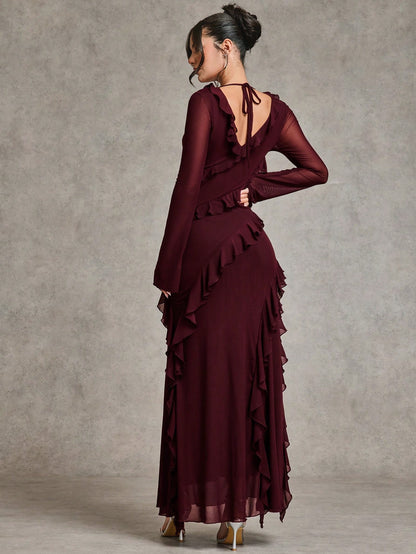 LLstyle Romantic Ruffle Long Sleeve Maxi Dress