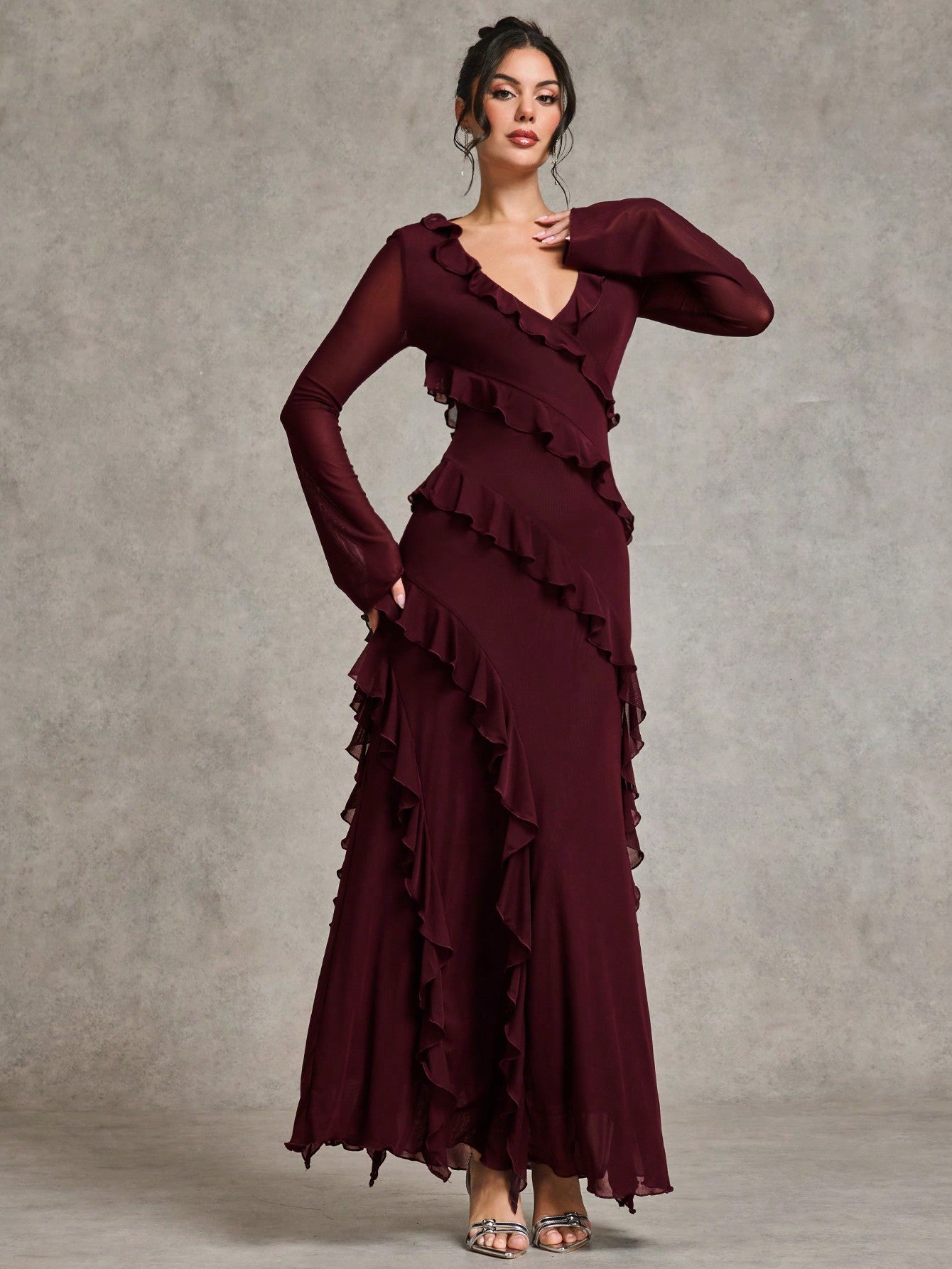 LLstyle Romantic Ruffle Long Sleeve Maxi Dress