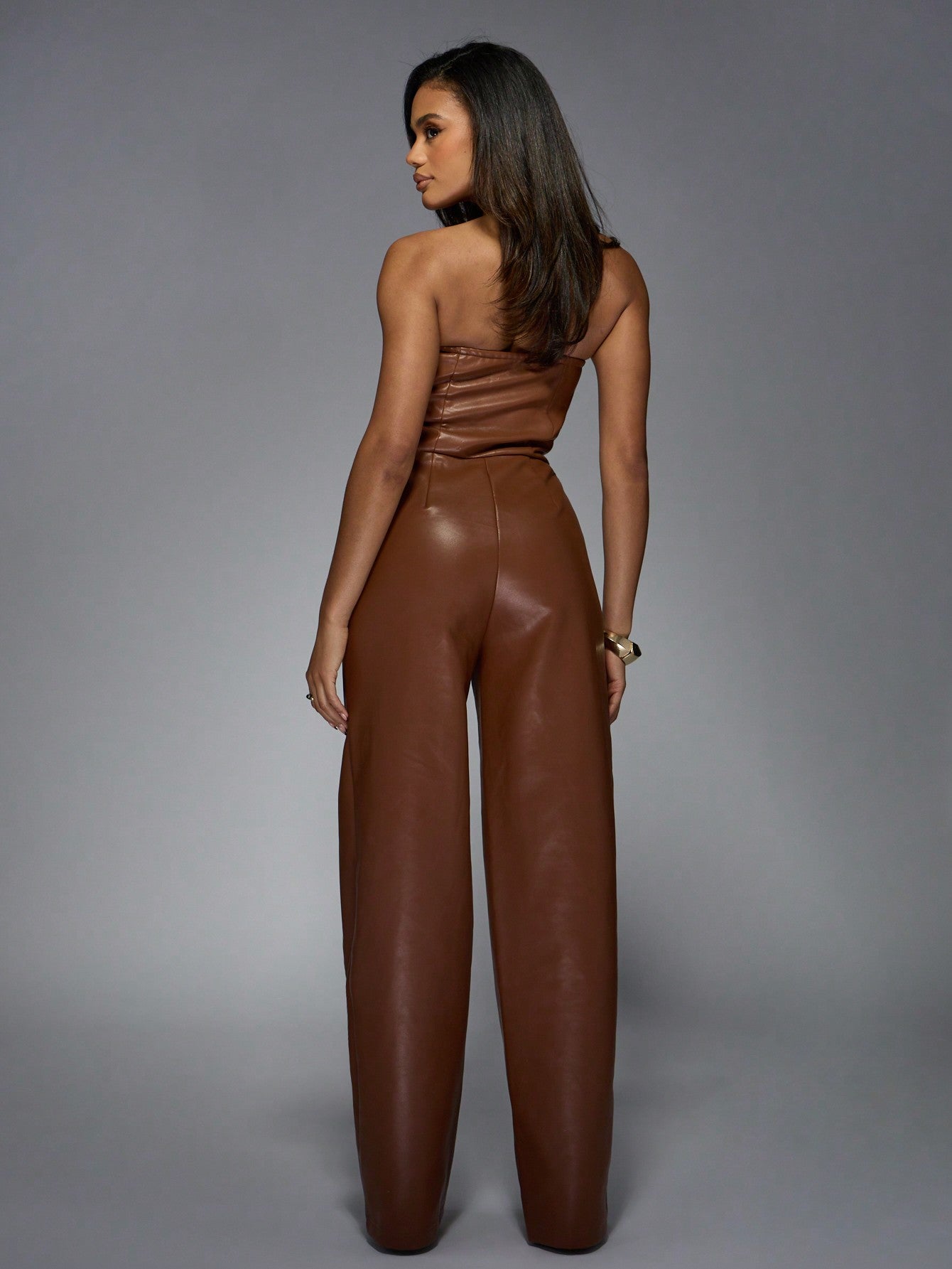 LLstyle Leather Wide Leg Bandeau Jumpsuit