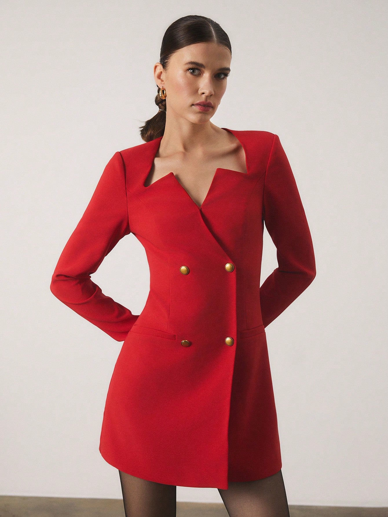 LLstyle Women's Red V-Neck Long Sleeve Mini Dress