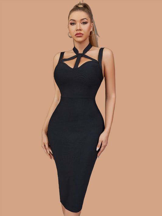 LLstyle Backless Crisscross Halter Dress