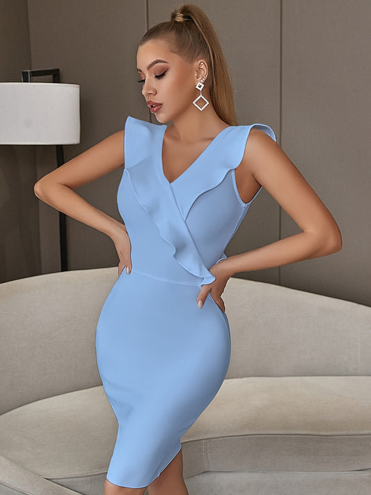 LLstyle V Neck Sleeveless Knee Length Dress