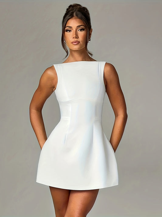 LLstyle Solid Color Backless A-line Dress