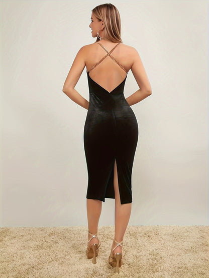 Solid Criss Cross Back Elegant Dress